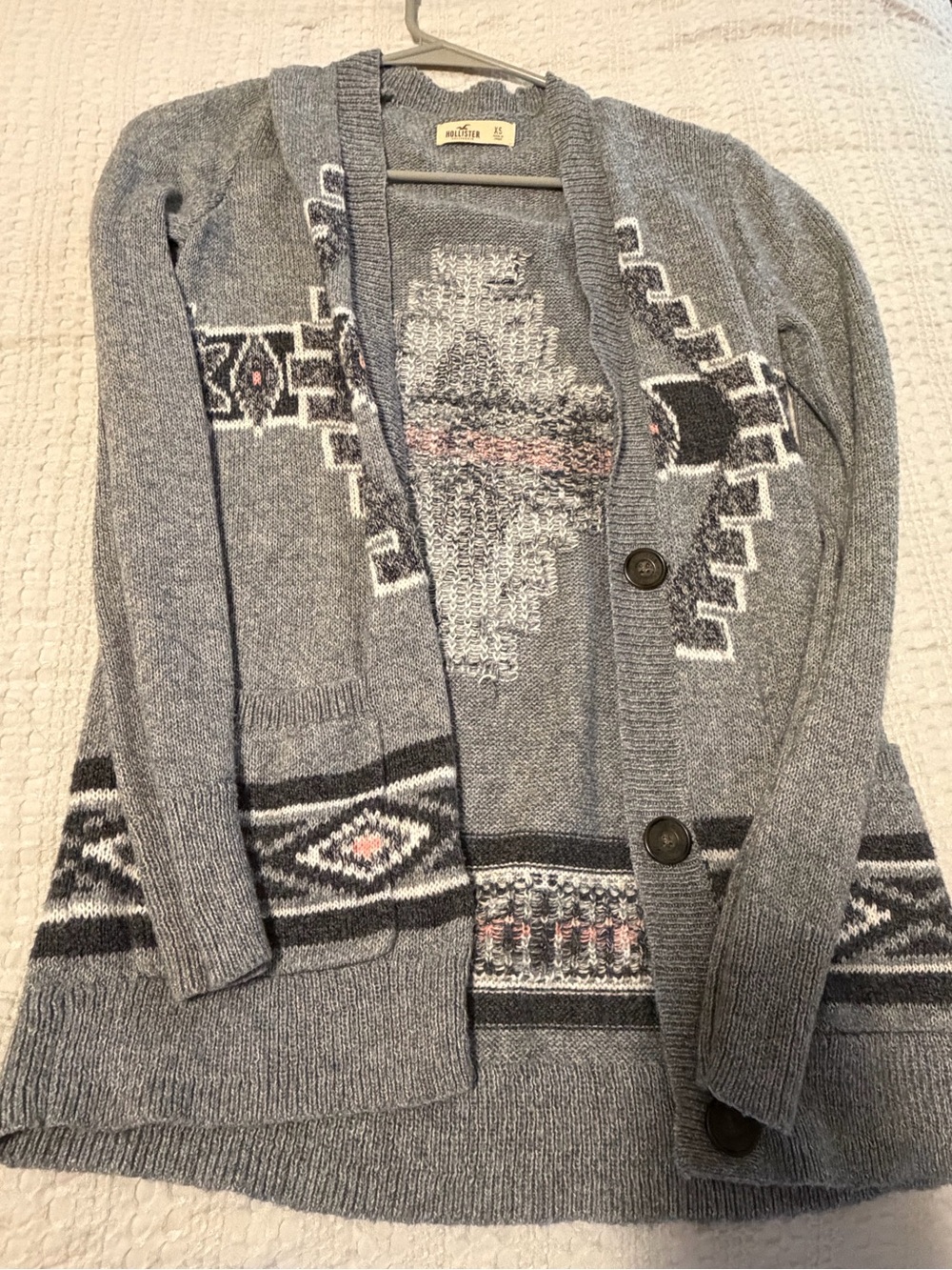 Hollister Gray Patterned Open-Front Cardigan